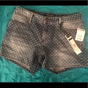 Mid rise polka dot denim shorts